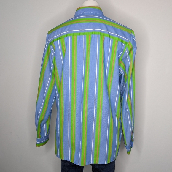 Foxcroft Blue Green Striped Long Sleeve Cotton Blend Button Up 12 - Picture 5 of 8